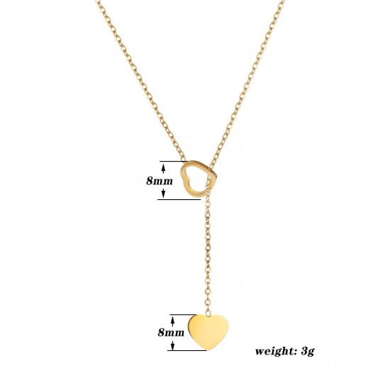 Thboxes Fashion Stainless Steel Chain Double Heart Pendant Necklaces for Women Gold Choker Necklace Jewelry Female Loved Gifts
