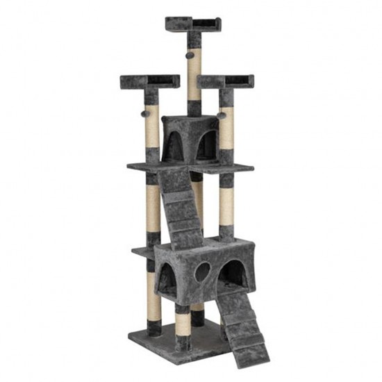 66 Inch Sisal Cat Climbing Frame Cat Tree Tower Cat Toy Model Hb-16064 for Pet Cats Standing Shelf Units Gray