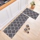 2Pcs/Set Kitchen Rug Sets Fabric Nonslip Floor Mat Oil Absorbent Long Kitchen Carpet Rug for Home Kitchen Grey pattern