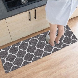 2Pcs/Set Kitchen Rug Sets Fabric Nonslip Floor Mat Oil Absorbent Long Kitchen Carpet Rug for Home Kitchen Grey pattern